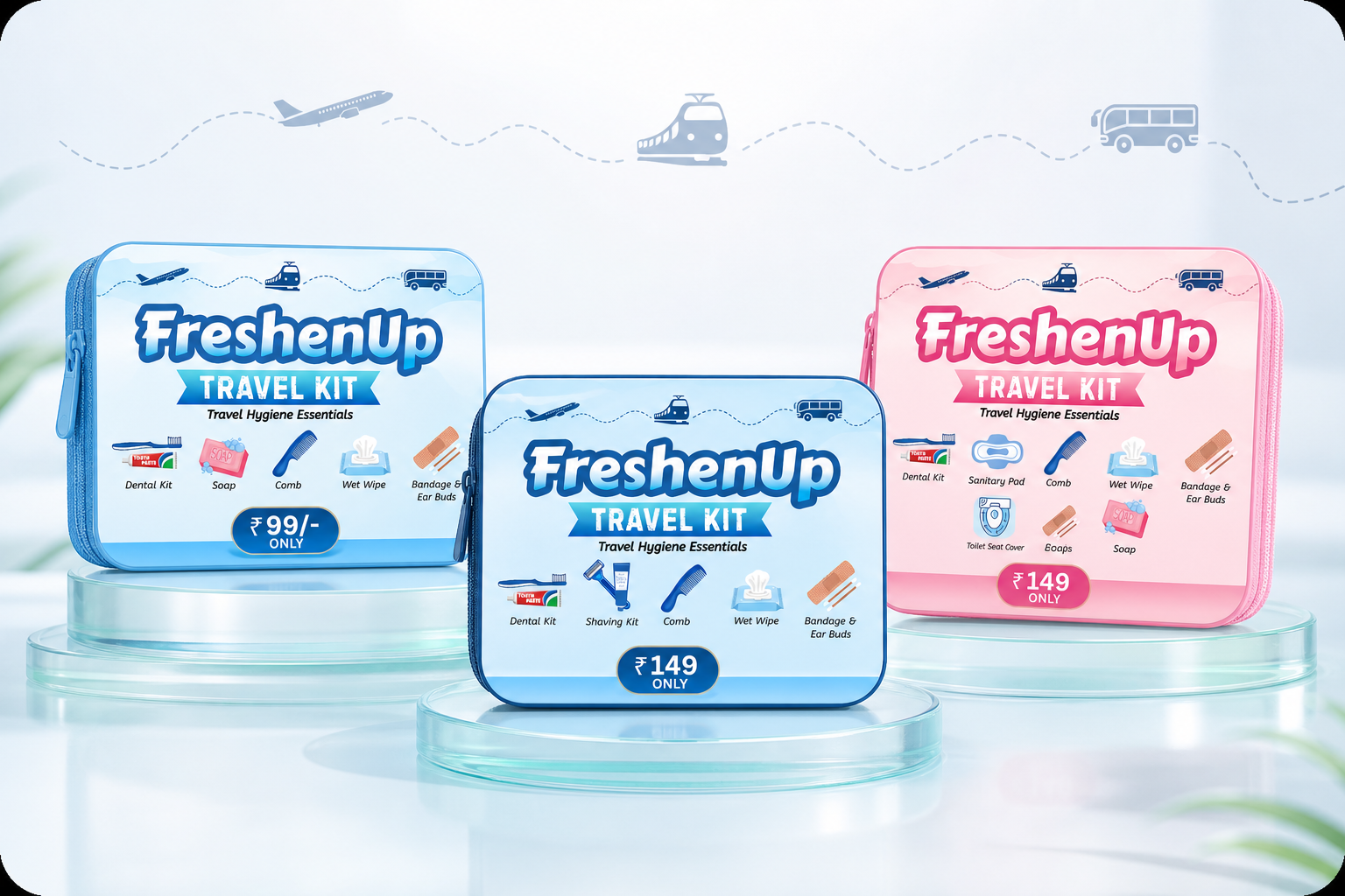 FreshenUp travel hygiene kit collection